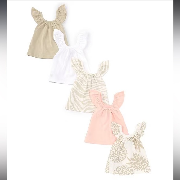 Set of FIVE Honest Baby Round Neck Flutter Sleeve Tops - Picture 2 of 2